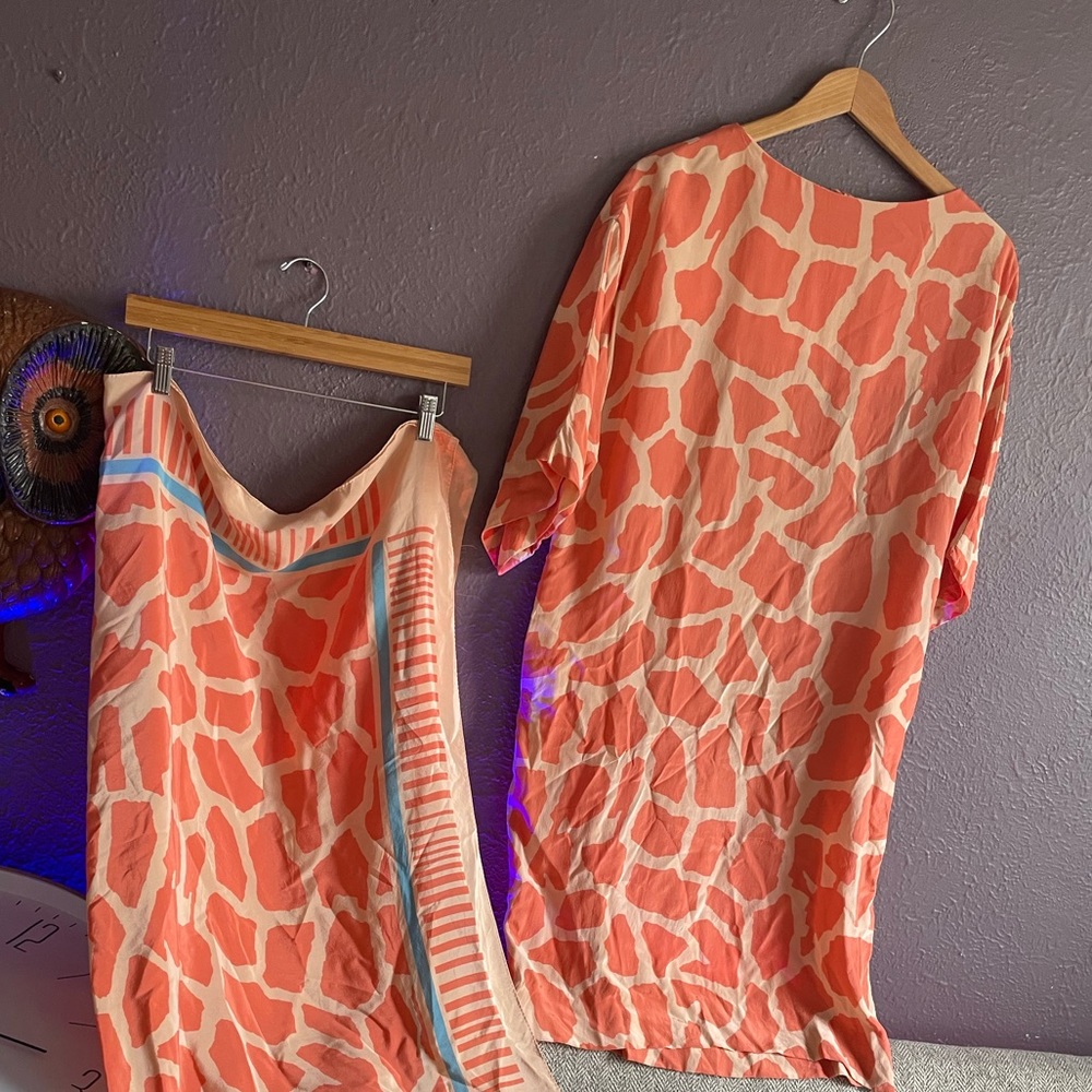 Vintage David Hayes Animal Print Silk Shift Dress and Scarf